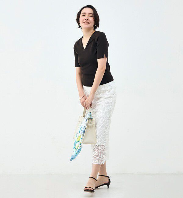 NOLLEY'S sophi「《手洗い可能》トライアングルカラー総針5分袖プルオーバー」|ニット・セーター|