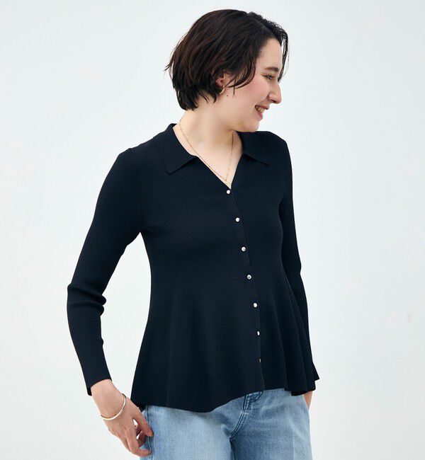 NOLLEY'S sophi「《手洗い可能》リブフレアスキッパーポロ襟カーディガン」|カーディガン|