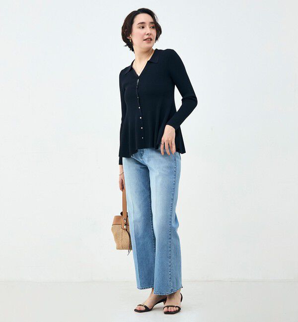 NOLLEY'S sophi「《手洗い可能》リブフレアスキッパーポロ襟カーディガン」|カーディガン|