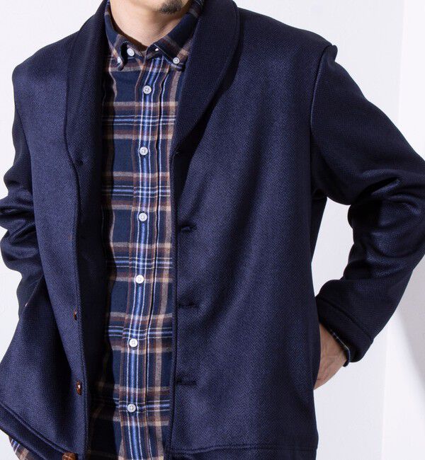 GLOSTER「【GLOSTER/グロスター】カチオンフリースボンディング くるみボタン ショールカーディガン」|カーディガン|ダークネイビー