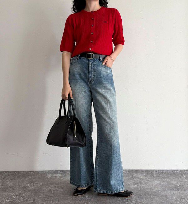 fredy emue「FR刺繍ケーブル柄半袖カーディガン」|カーディガン|