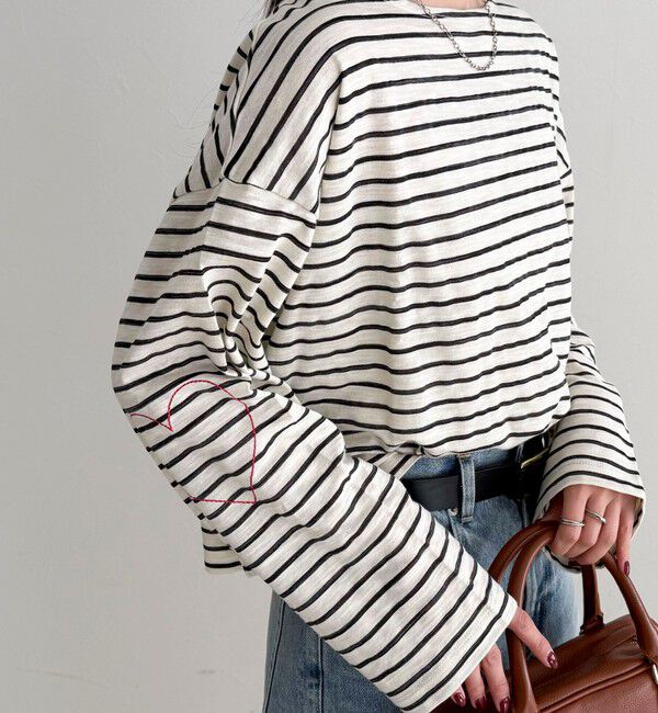 fredy emue「【人気商品の新型】ボーダーハートステッチルーズロンTシャツ」|Tシャツ・カットソー|ホワイト系その他