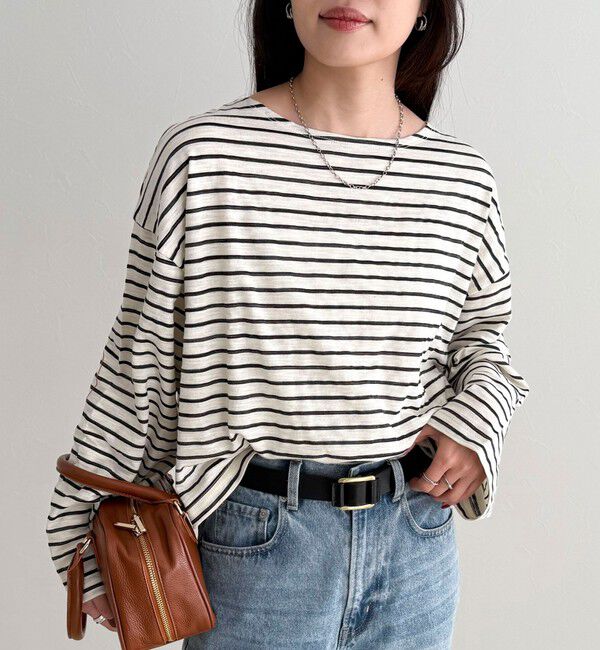 fredy emue「【人気商品の新型】ボーダーハートステッチルーズロンTシャツ」|Tシャツ・カットソー|