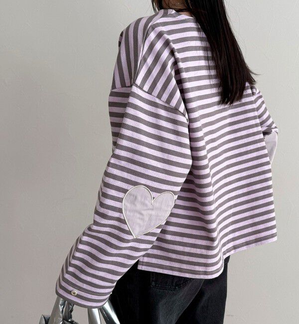 fredy emue「ボーダーハートパッチプルオーバー」|Tシャツ・カットソー|パープル系その他
