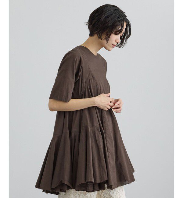 SALON adam et rope'「【AAYUSHI（アユーシ） for SALON】別注ボリュームフレアハーフスリーブワンピース」|ワンピース|ブラウン(20)