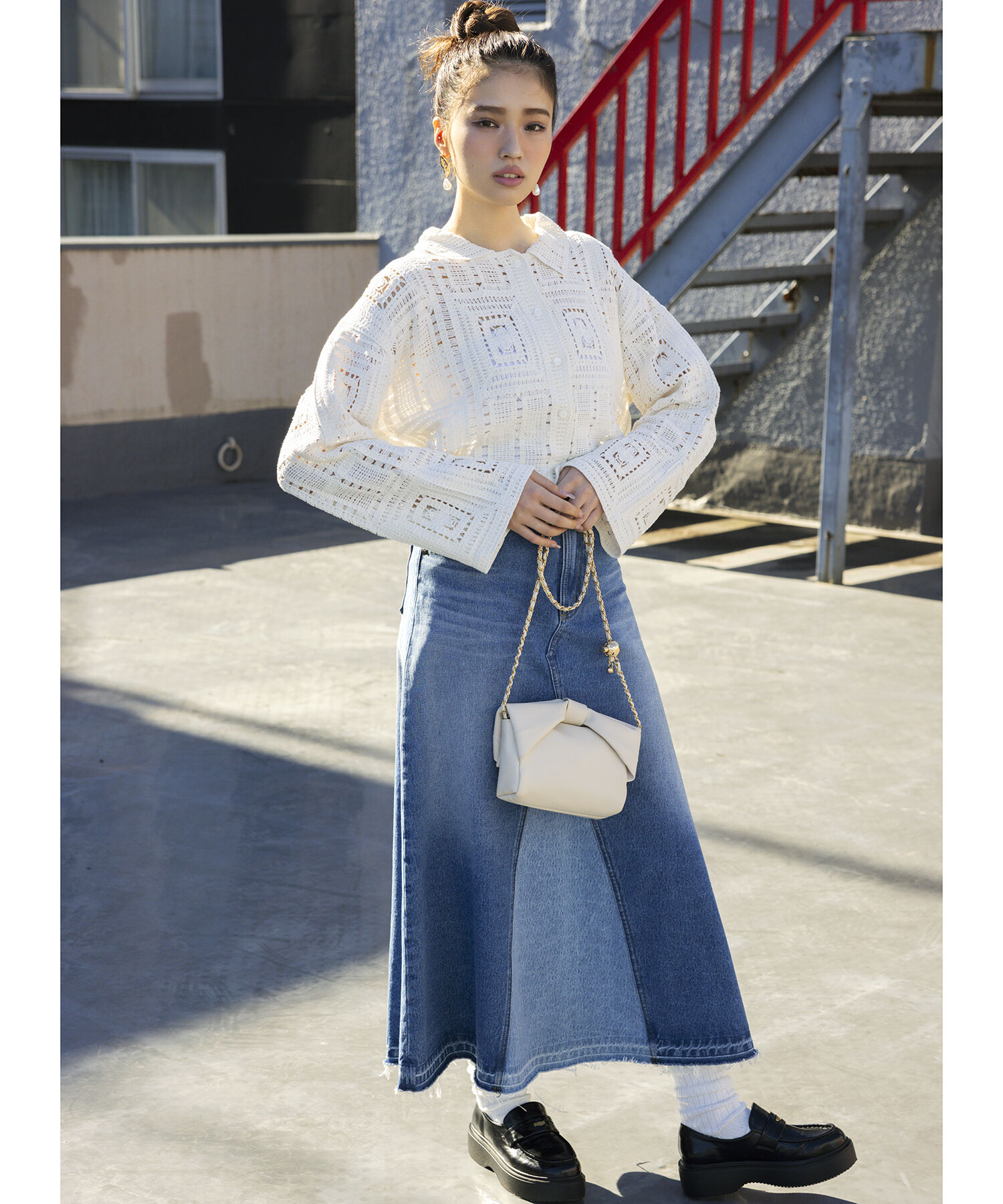 VIS「衿付きクロシェレースカーデガン」|カーディガン|