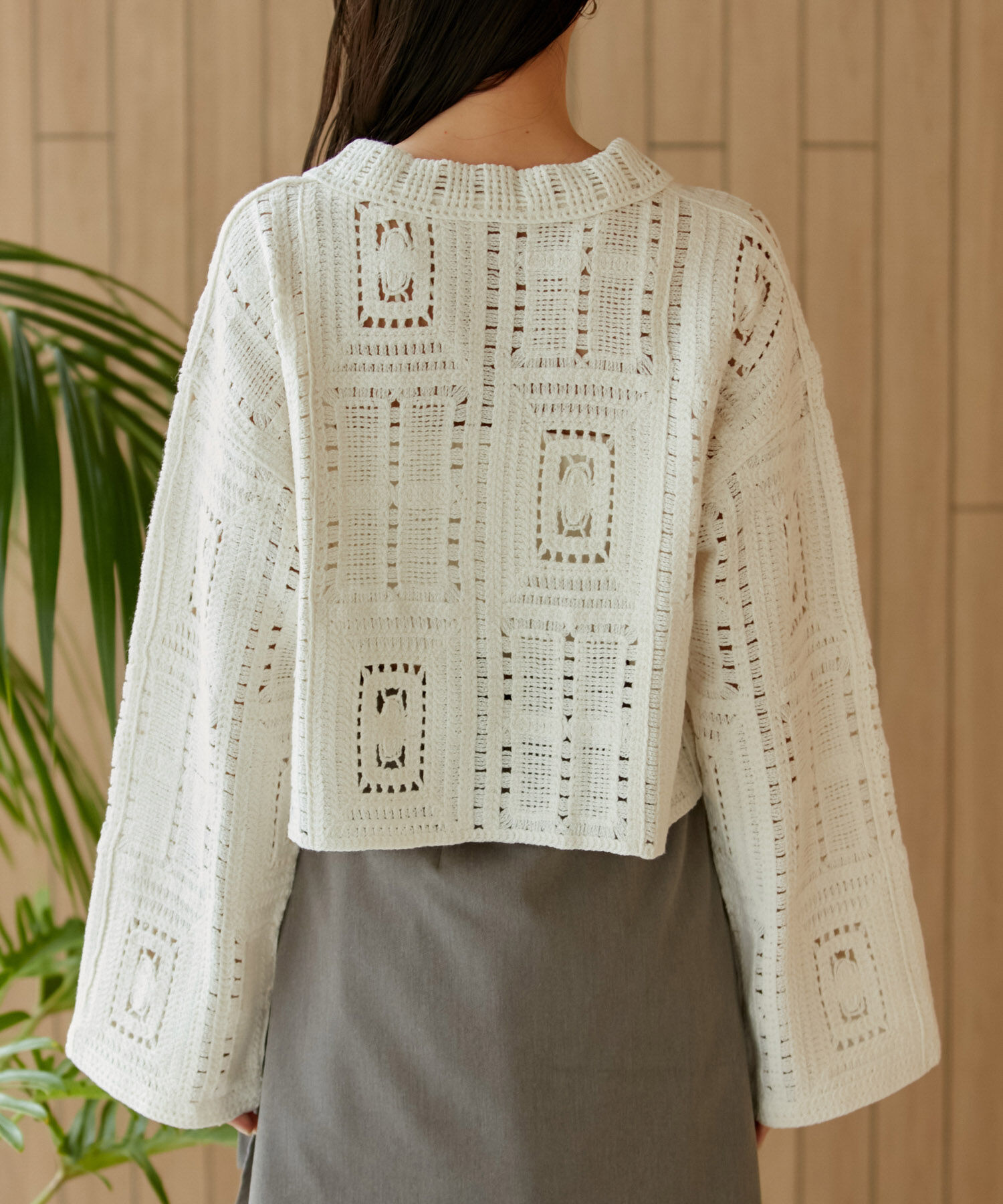 VIS「衿付きクロシェレースカーデガン」|カーディガン|