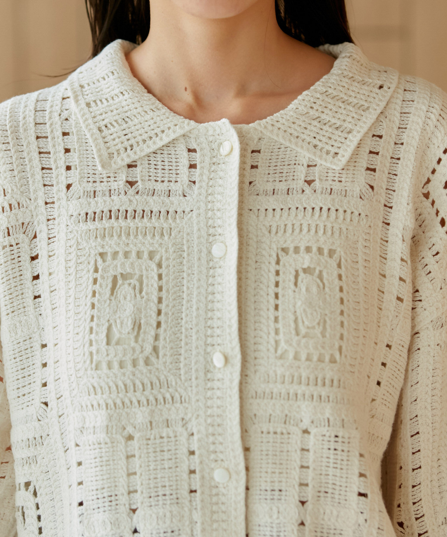 VIS「衿付きクロシェレースカーデガン」|カーディガン|