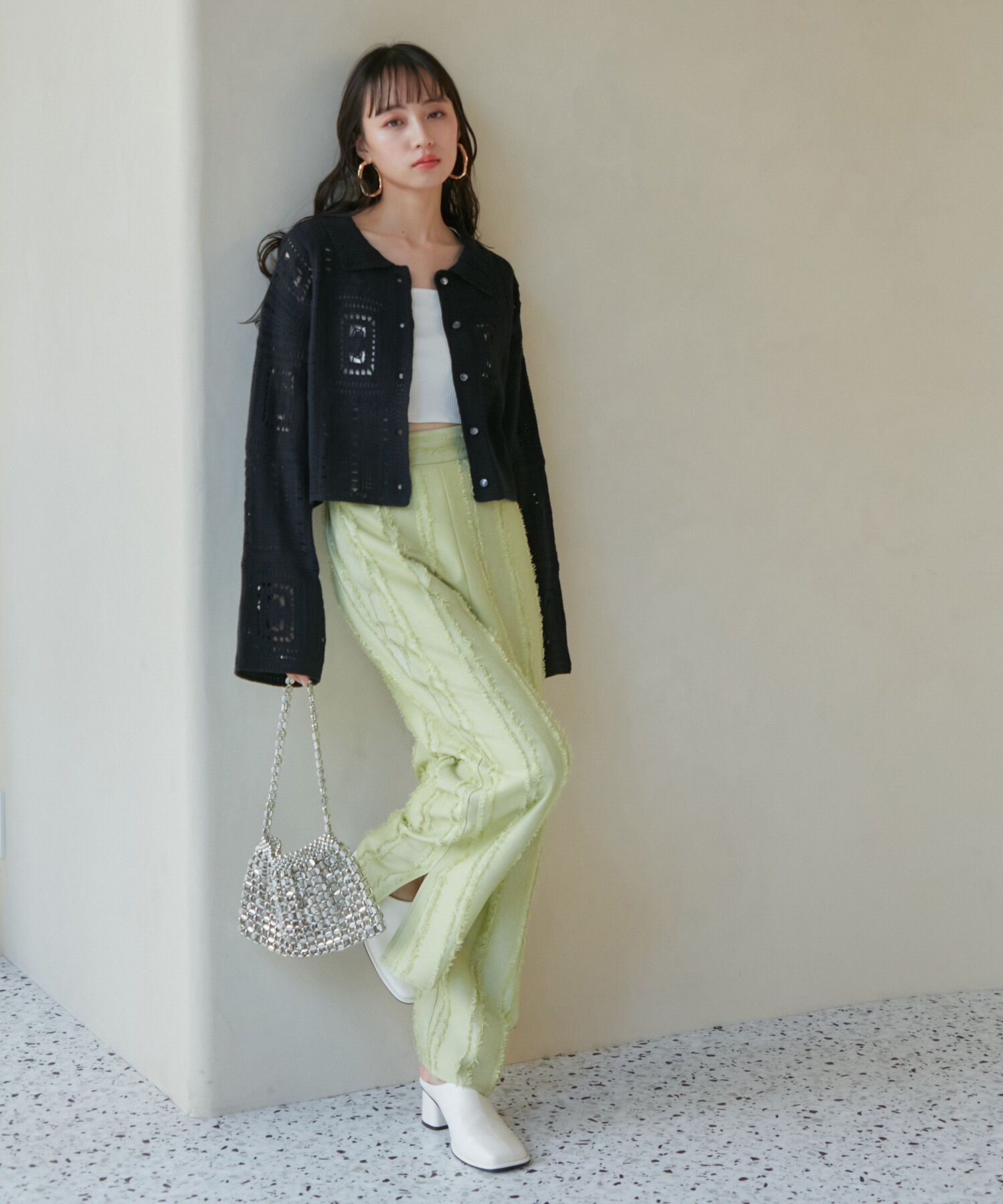 VIS「衿付きクロシェレースカーデガン」|カーディガン|