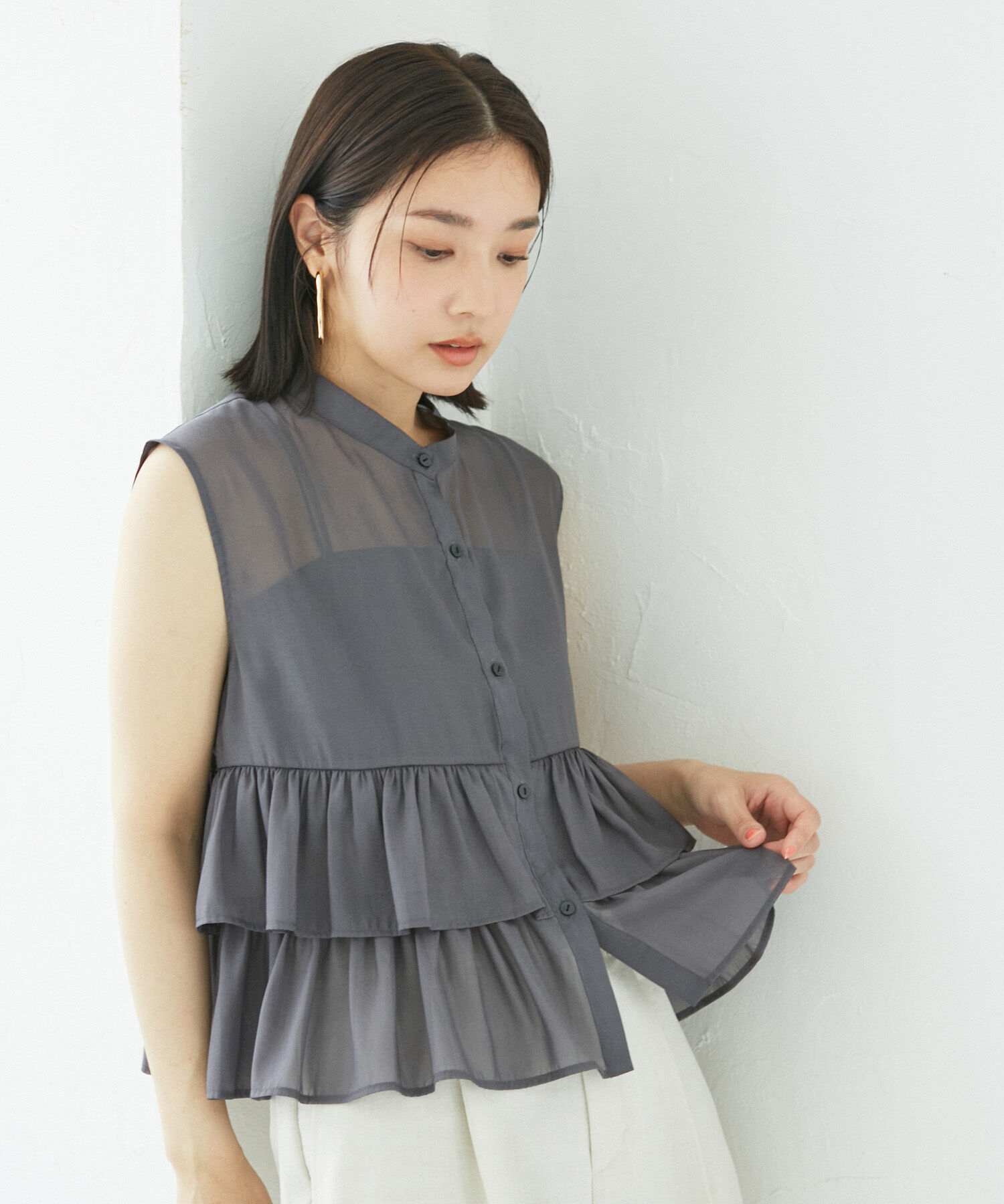 VIS「【洗える】シアーフリルブラウス」|シャツ・ブラウス|