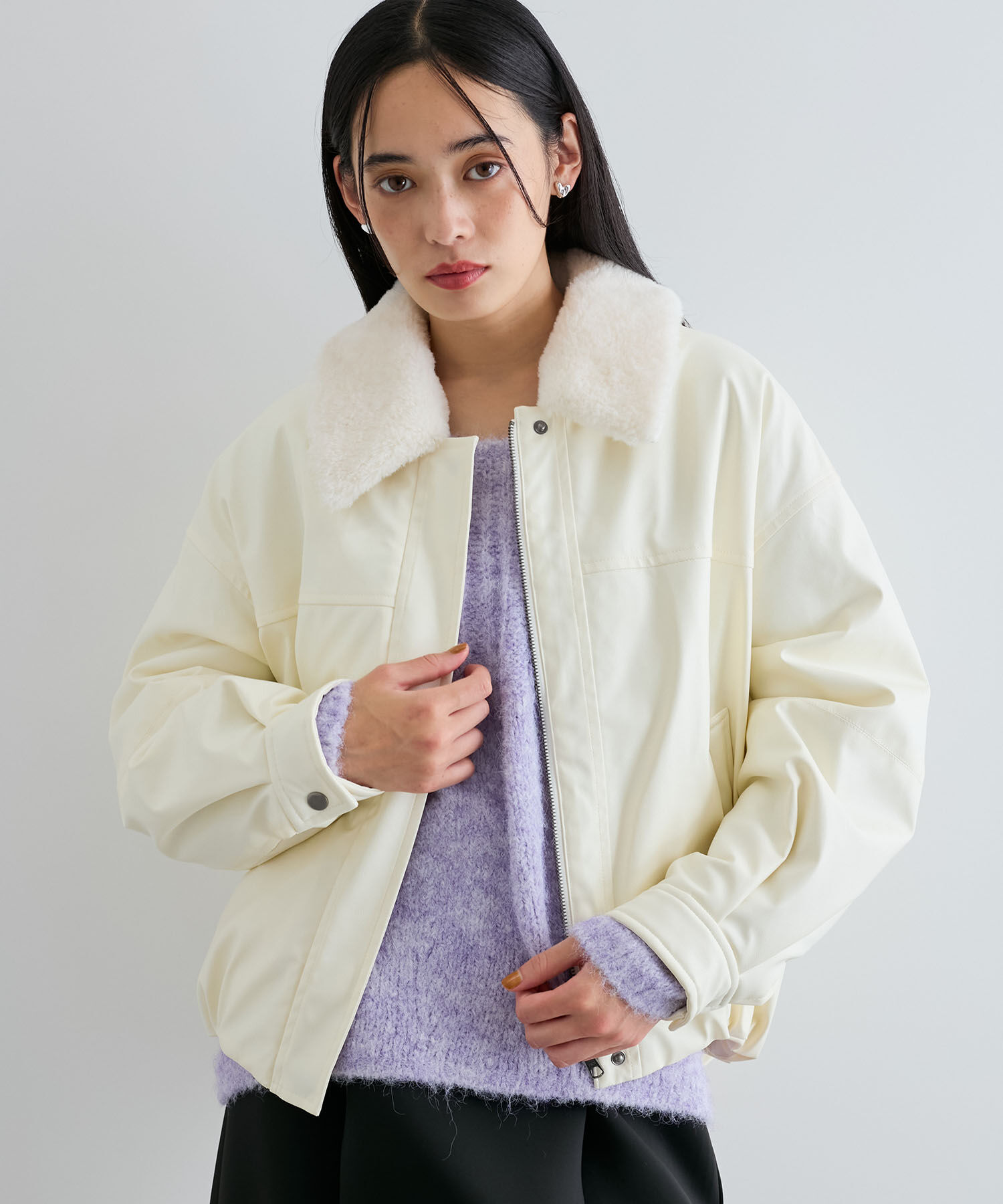 VIS「【エコファー取外し可能】合皮中綿ブルゾン」|ブルゾン・スタジャン|