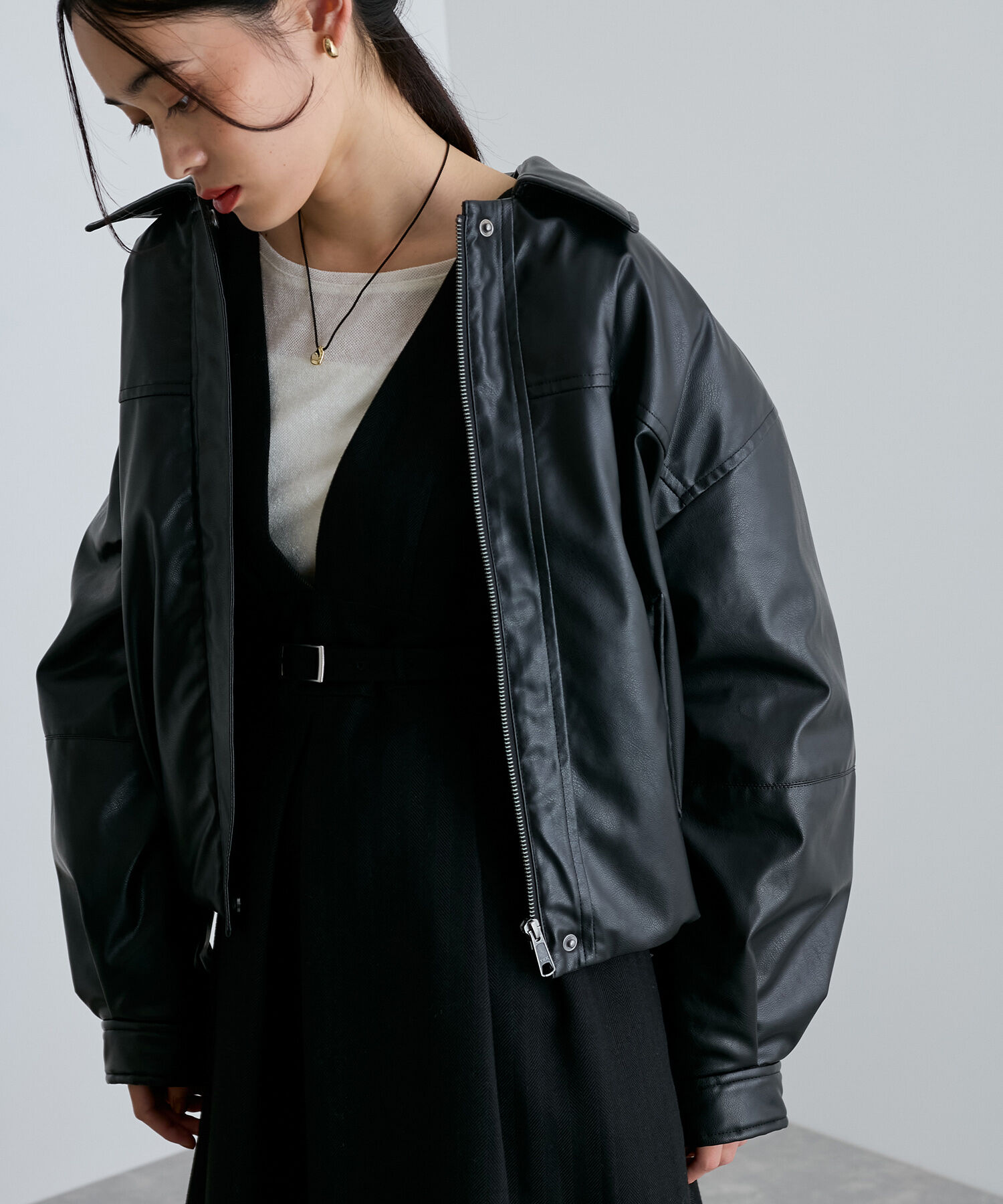 VIS「【エコファー取外し可能】合皮中綿ブルゾン」|ブルゾン・スタジャン|