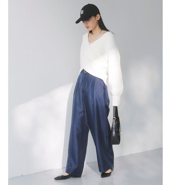 VIS「【洗える】シャイニーワンタックワイドパンツ」|チノ|