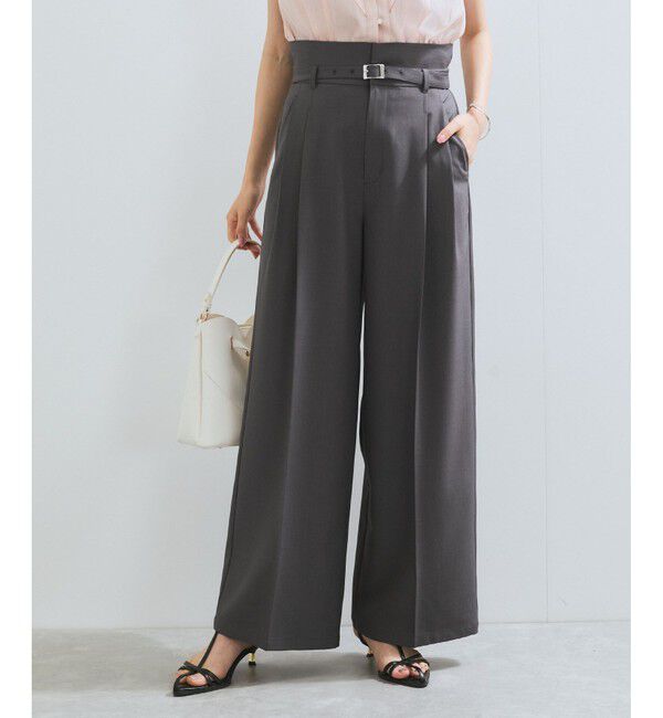 VIS「【新色追加】【防シワ/接触冷感】ベルトディテールタックワイドスラックスパンツ」|スラックス|