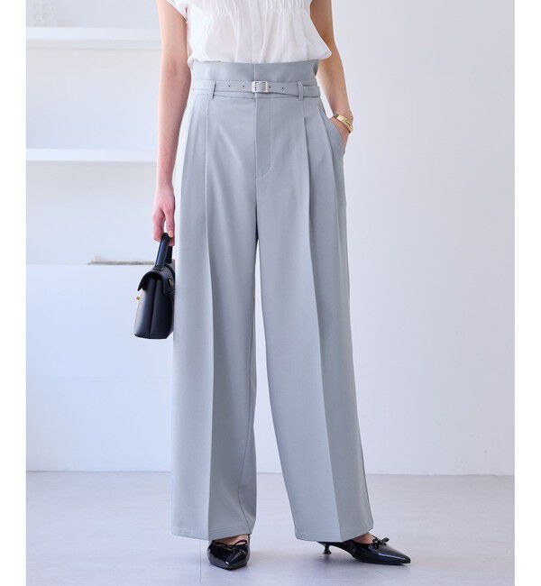 VIS「【新色追加】【防シワ/接触冷感】ベルトディテールタックワイドスラックスパンツ」|スラックス|