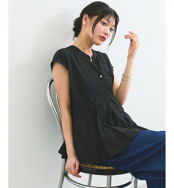 VIS「【防シワ/洗える】スキッパーフレアブラウス」|シャツ・ブラウス|