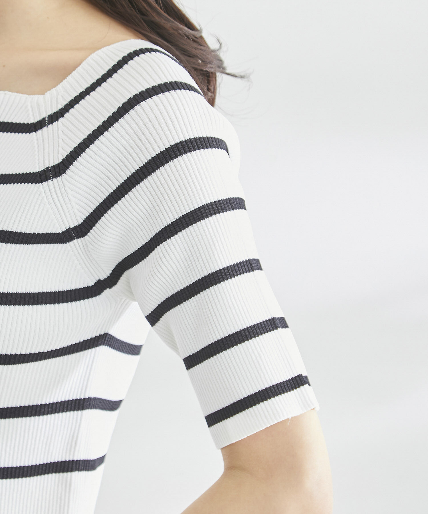 Rope&rsquo;Picnic「Beauty knit/UVカット・洗濯機OK/スクエアネックリブニットプルオーバー」|ニット・セーター|