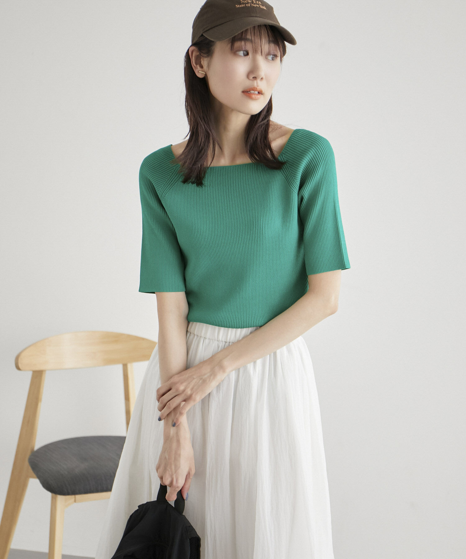 Rope&rsquo;Picnic「Beauty knit/UVカット・洗濯機OK/スクエアネックリブニットプルオーバー」|ニット・セーター|