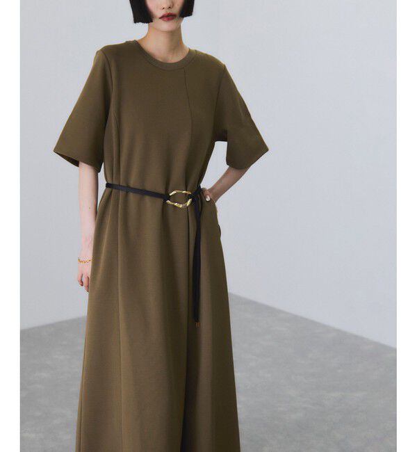 ADAM ET ROPE'「【サステナブル】ベルトコンビアシメワンピース」|ワンピース|