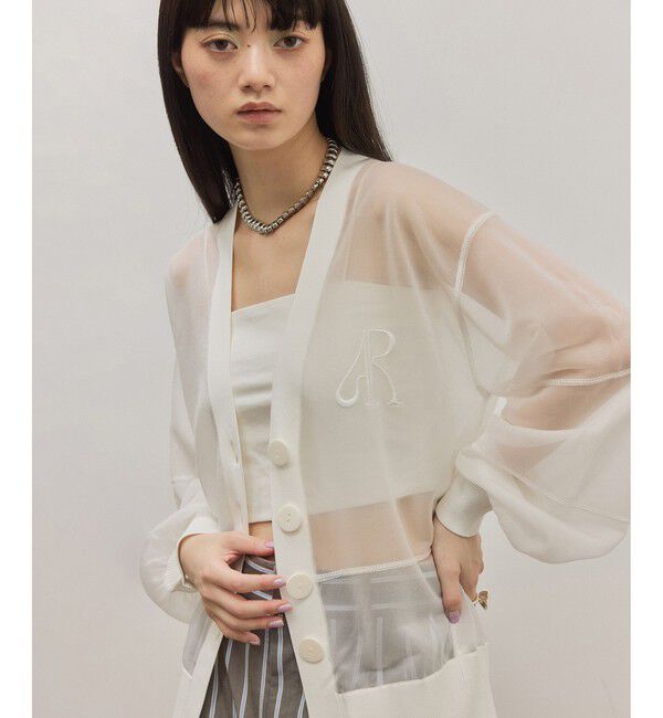 ADAM ET ROPE'「【サステナブル】シアーロゴカーディガン」|カーディガン|ホワイト(10)