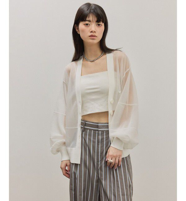 ADAM ET ROPE'「【サステナブル】シアーロゴカーディガン」|カーディガン|