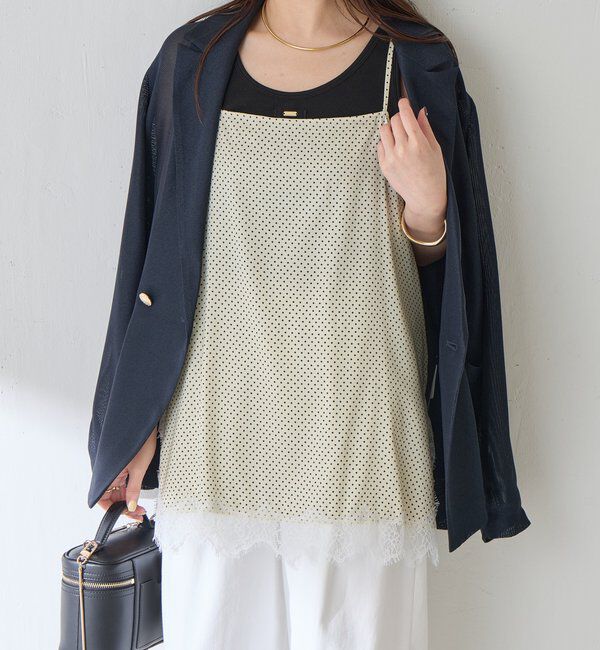  「【トレンドアイテム】レース付ドットキャミソール」|シャツ・ブラウス|