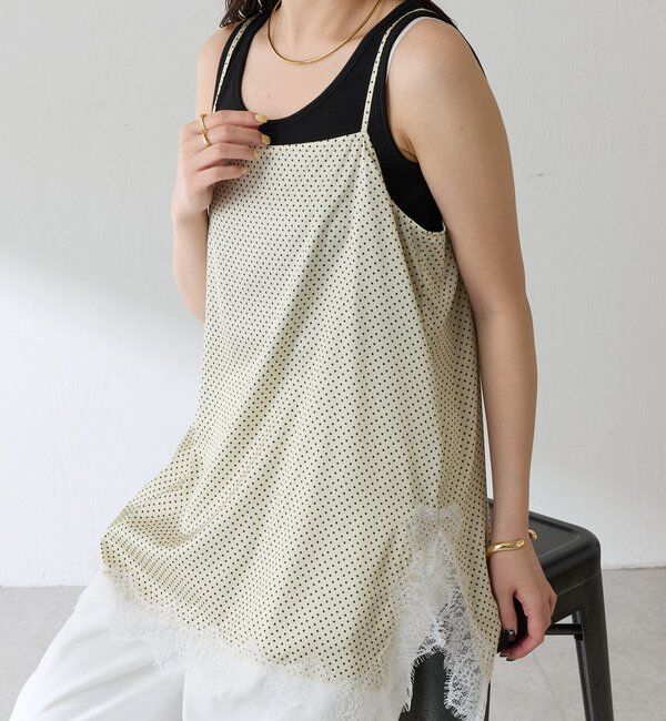  「【トレンドアイテム】レース付ドットキャミソール」|シャツ・ブラウス|