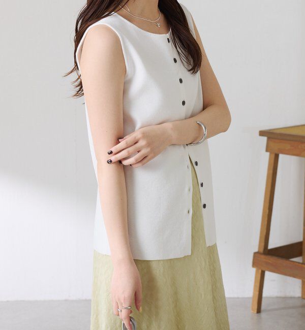  「【接触冷感/前後２WAY】ドライコットンノースリーブニット」|ニット・セーター|