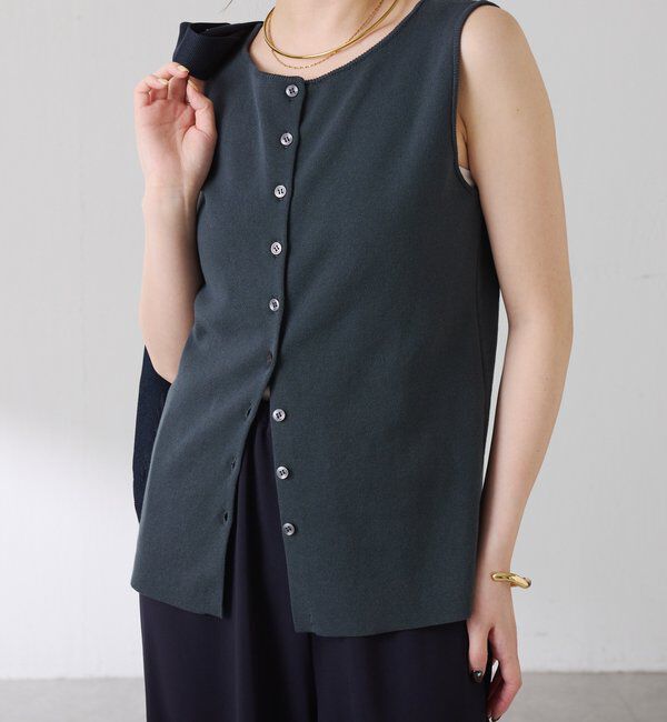  「【接触冷感/前後２WAY】ドライコットンノースリーブニット」|ニット・セーター|