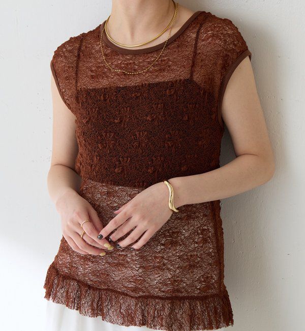  「【ストレッチ生地◎】レースフレンチカットソー」|Tシャツ・カットソー|ブラウン