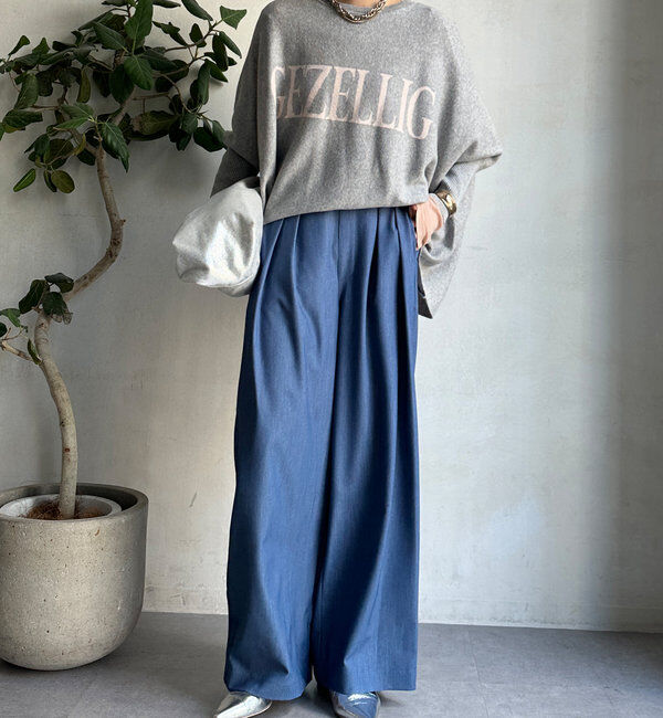  「デニムタックワイドパンツ」|チノ|