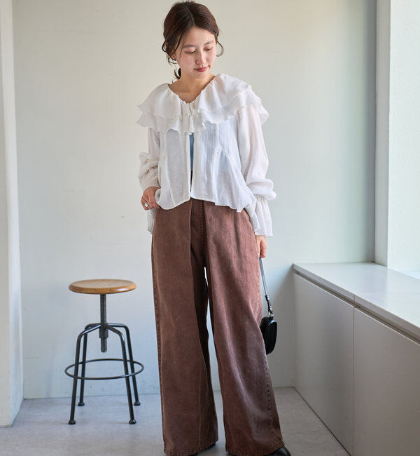  「【3サイズ】デニムタックワイドパンツ」|デニム|