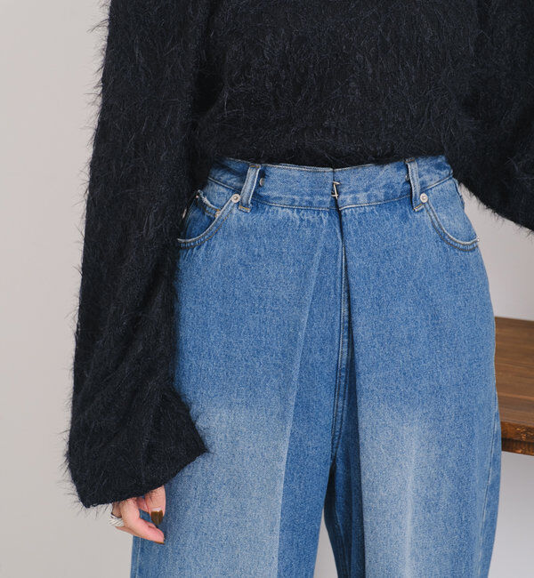  「【3サイズ】デニムタックワイドパンツ」|デニム|