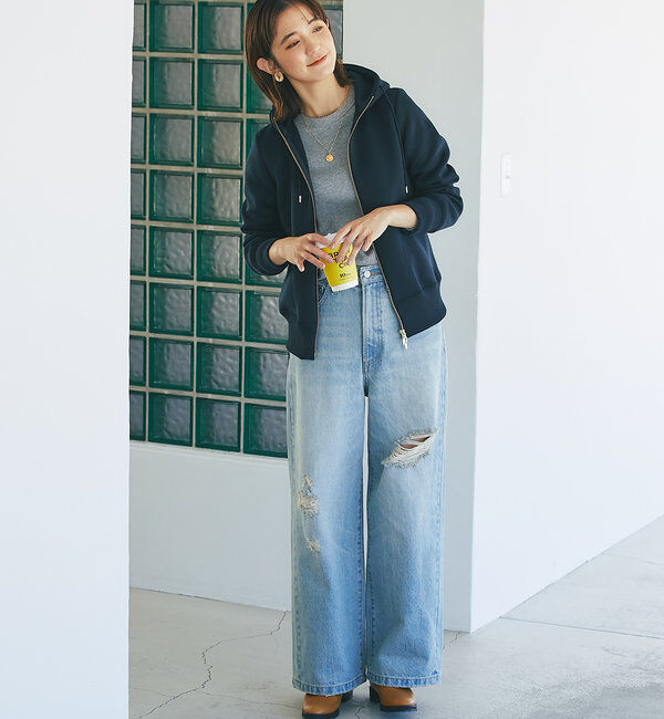  「【WEB限定/キレイめ上品】スポンジダンボールZIPパーカーカットソー」|パーカー|