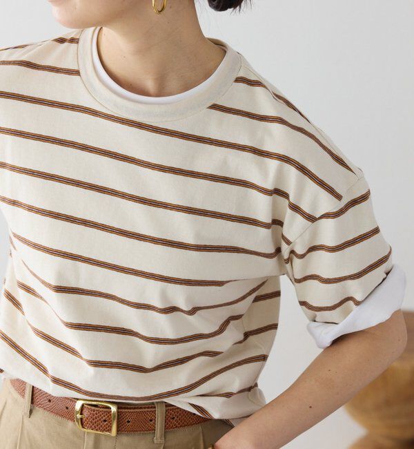  「予約【大人のボーダーTシャツ】マルチボーダーゴブソデTee」|Tシャツ・カットソー|ベージュ