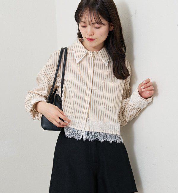  「ストライプ裾レースシャツ」|シャツ・ブラウス|