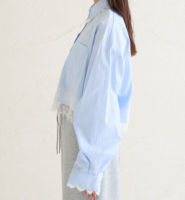  「ストライプ裾レースシャツ」|シャツ・ブラウス|