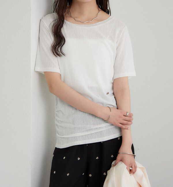  「サイドギャザーシアーTシャツ」|Tシャツ・カットソー|