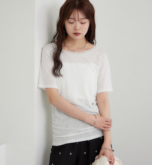  「サイドギャザーシアーTシャツ」|Tシャツ・カットソー|