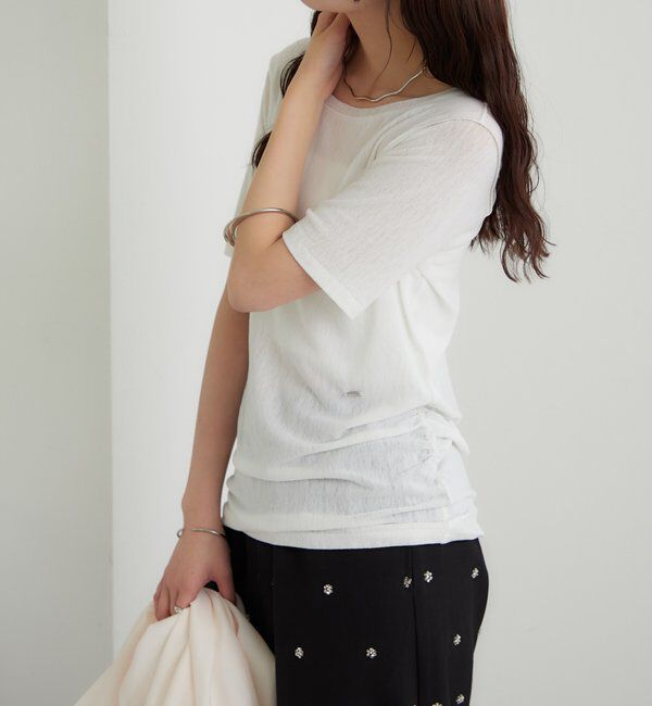  「サイドギャザーシアーTシャツ」|Tシャツ・カットソー|