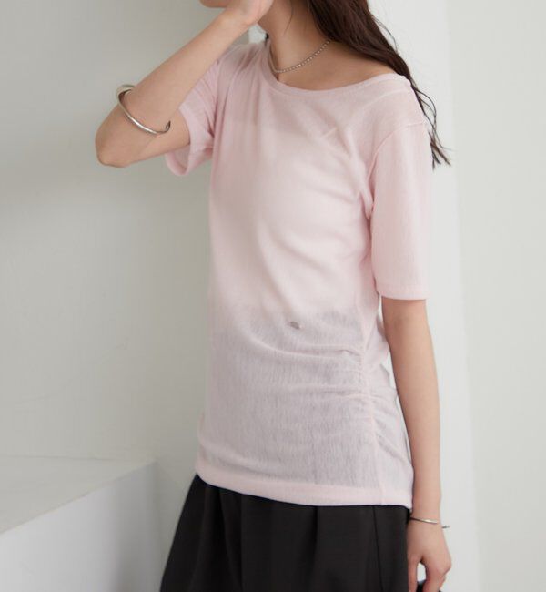  「サイドギャザーシアーTシャツ」|Tシャツ・カットソー|