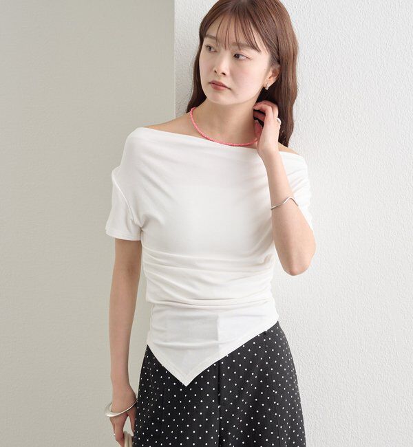  「サイドギャザードレープTシャツ」|Tシャツ・カットソー|