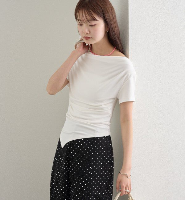  「サイドギャザードレープTシャツ」|Tシャツ・カットソー|