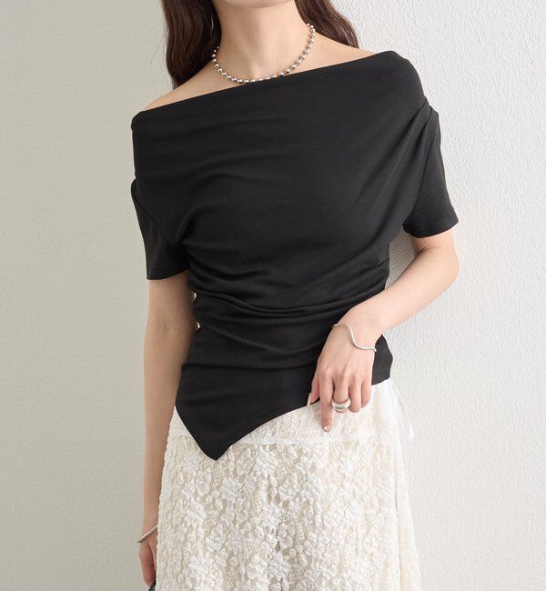  「サイドギャザードレープTシャツ」|Tシャツ・カットソー|