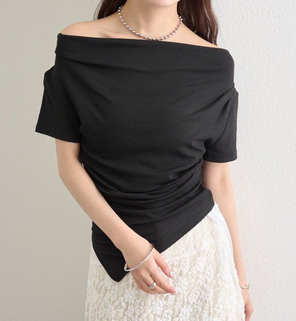  「サイドギャザードレープTシャツ」|Tシャツ・カットソー|