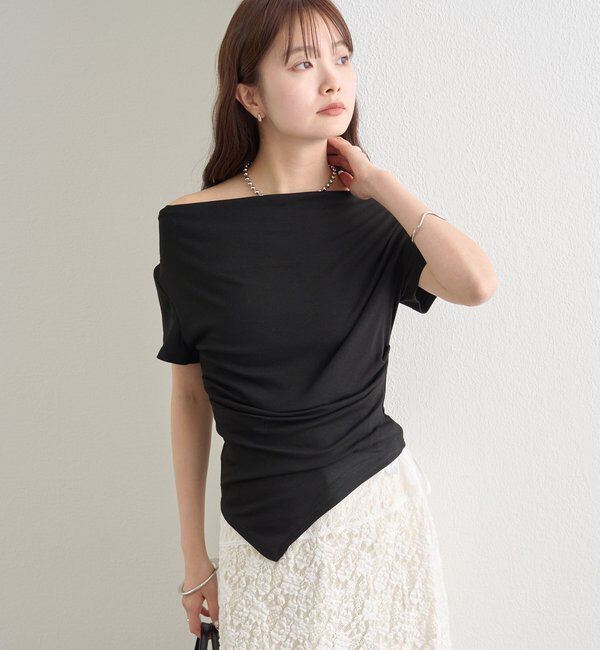  「サイドギャザードレープTシャツ」|Tシャツ・カットソー|