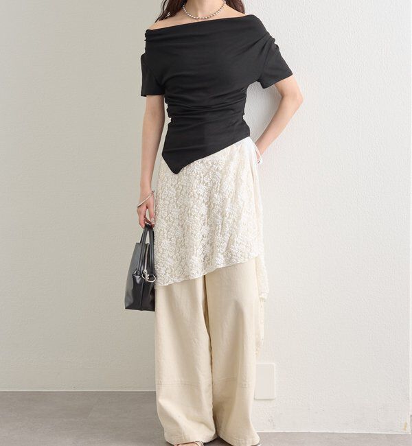  「サイドギャザードレープTシャツ」|Tシャツ・カットソー|