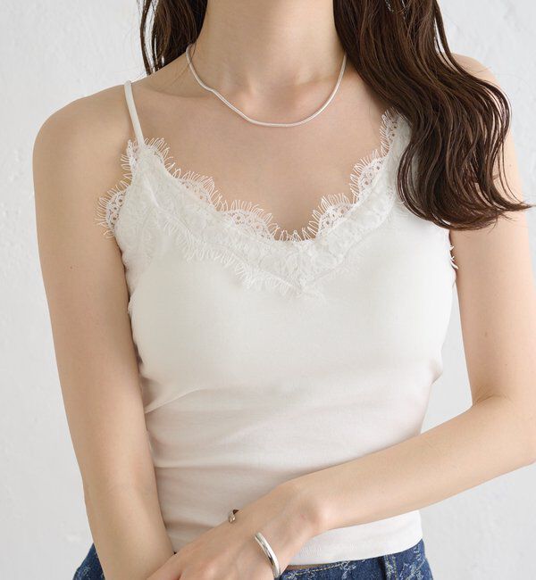  「パット付きボーダーレースキャミソール」|キャミソール|