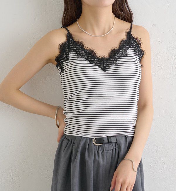  「パット付きボーダーレースキャミソール」|キャミソール|