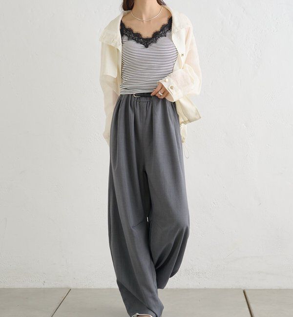  「パット付きボーダーレースキャミソール」|キャミソール|